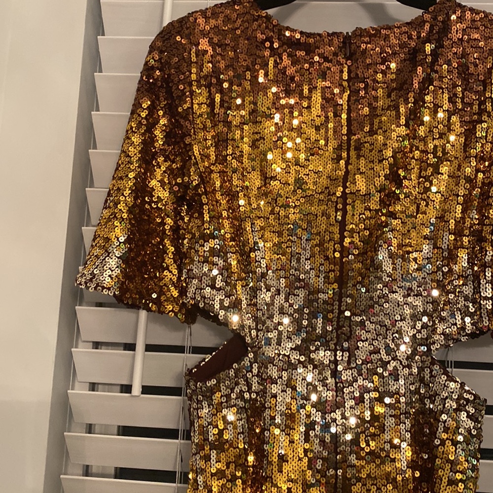 NWT French Connection ombré gold PF estari sequin cut out dress. Size 2. - Picture 8 of 12